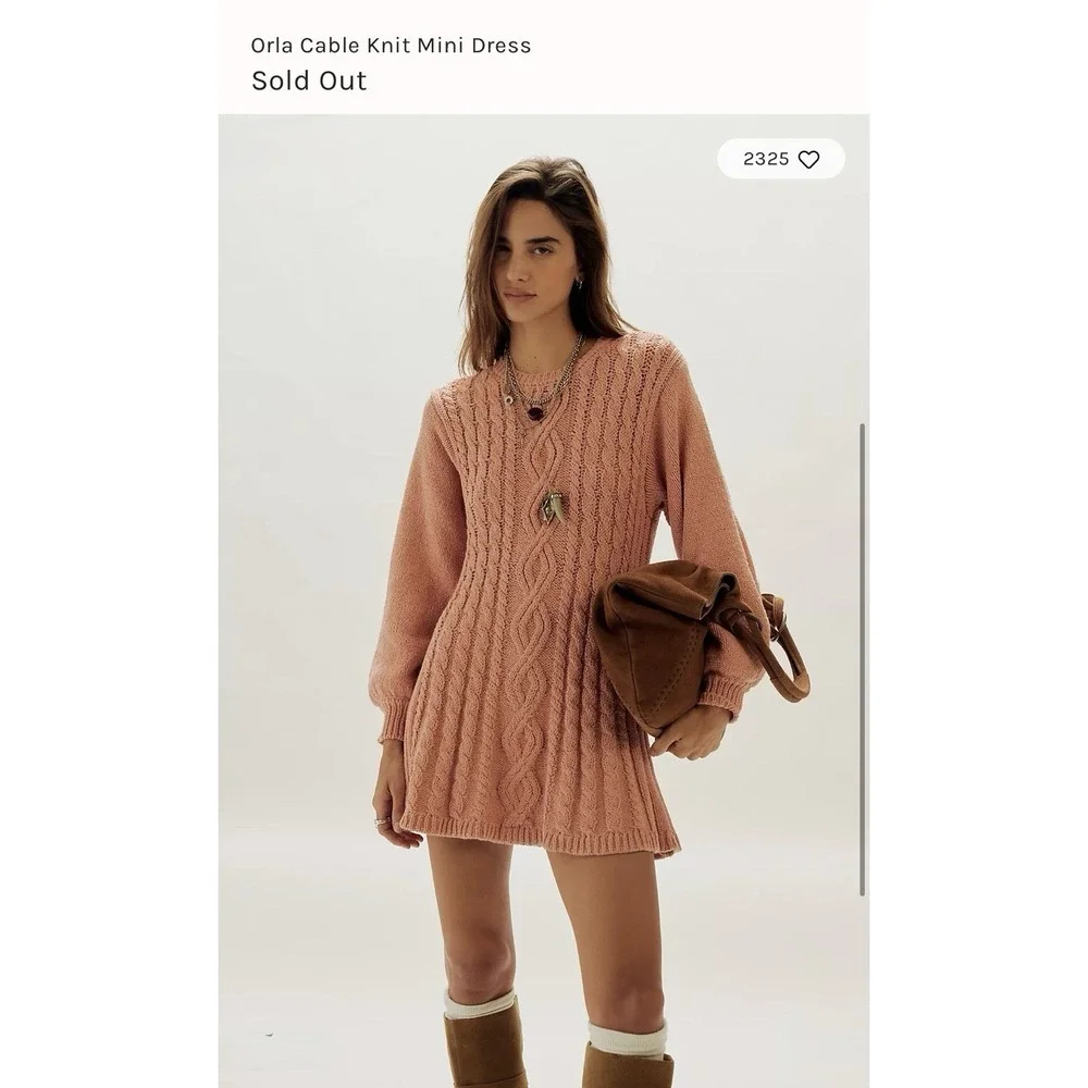 Free People Orla Cable Knit Mini Sweater Dress Pink Size L Large NWT $148